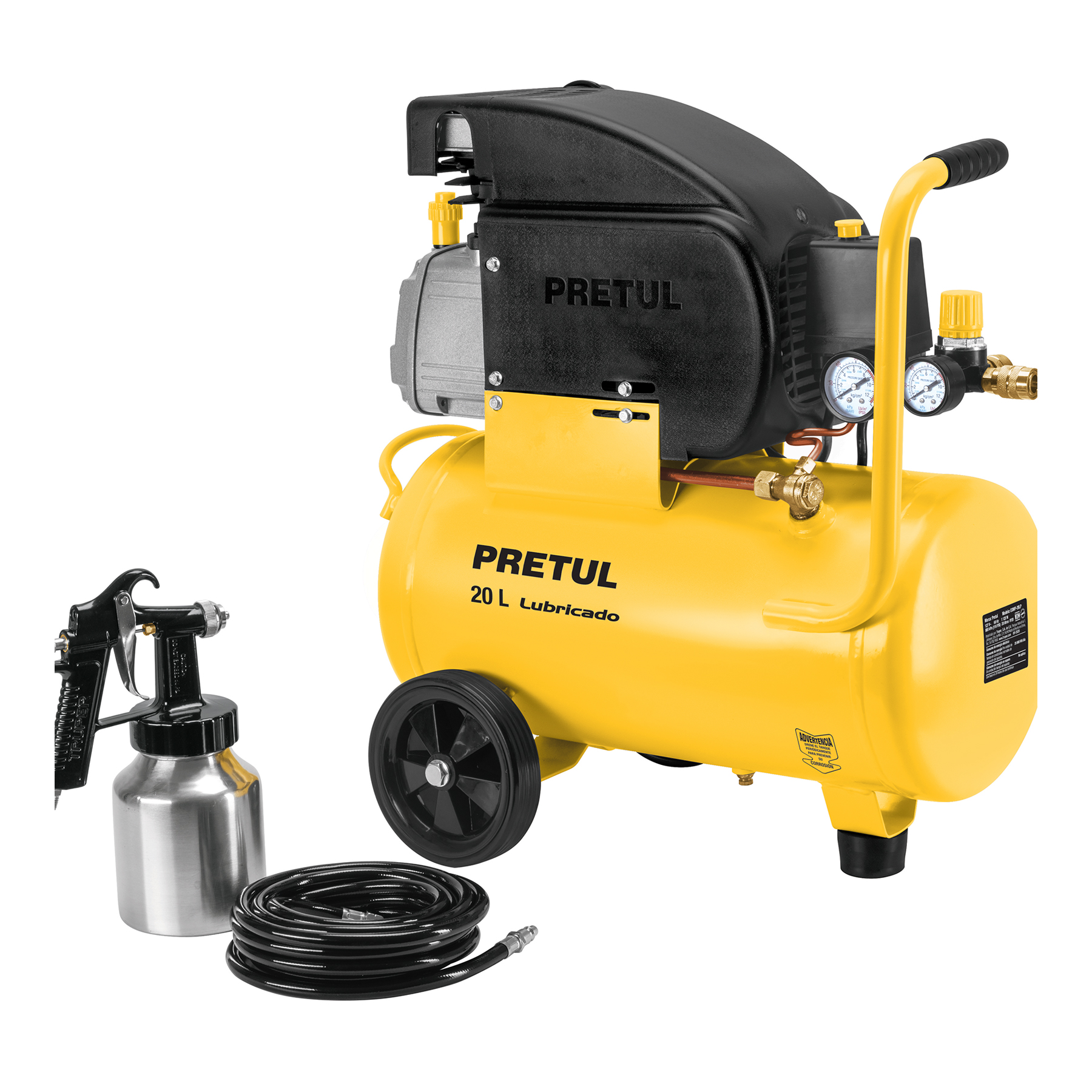 Kit Compresor lub, 20L, manguera y pistola baja,127V, PRETUL - Imagen 2