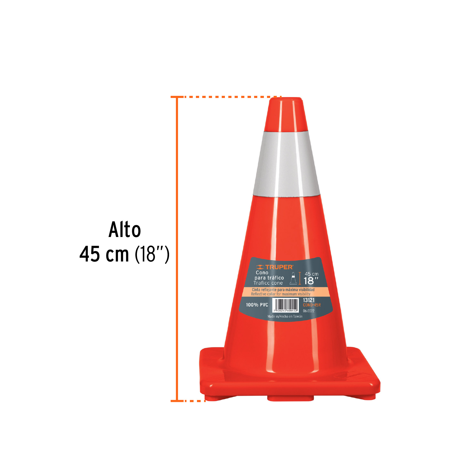 Cono de precaución de 45 cm de PVC con reflejante, TRUPER - Imagen 3