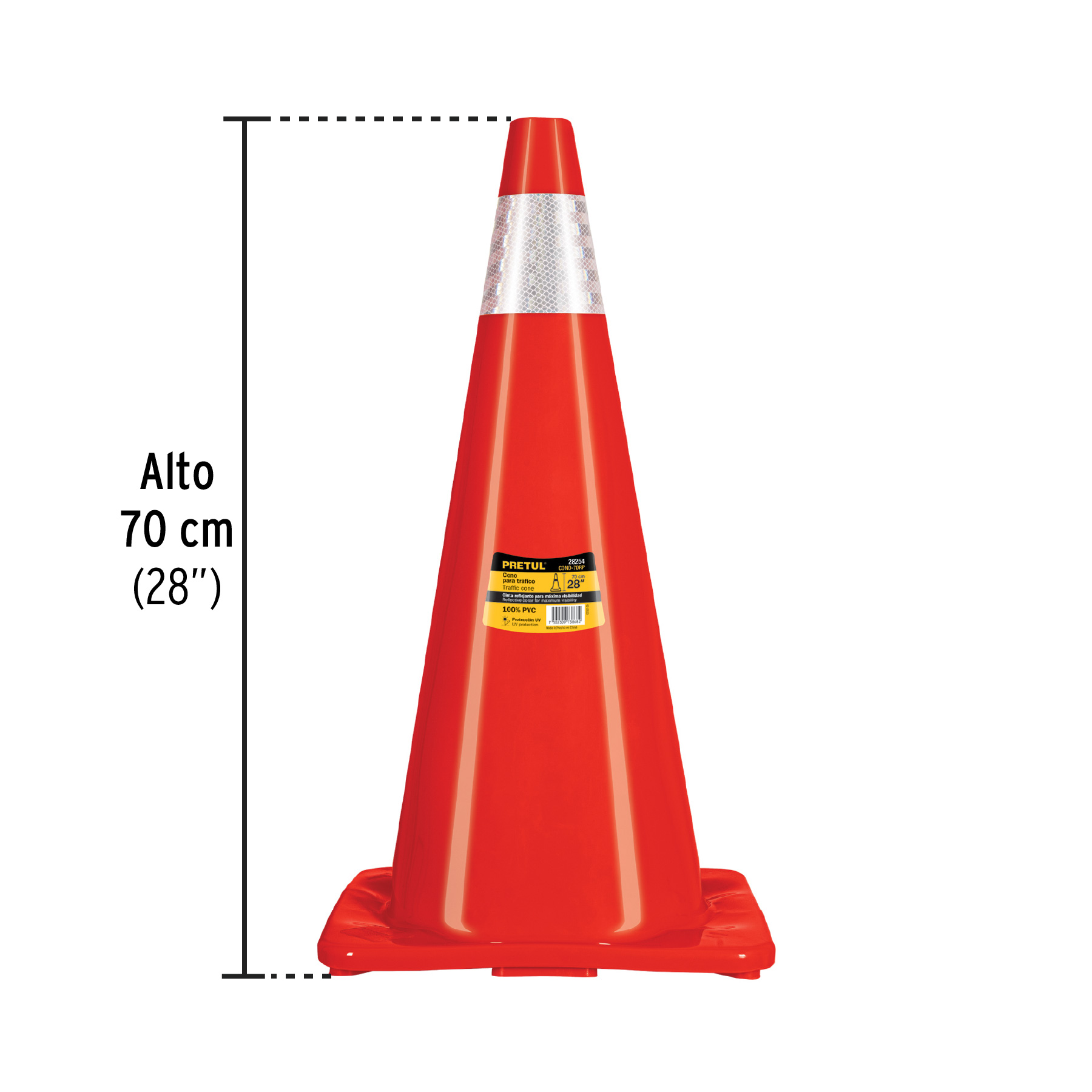 Cono de precaución de 70 cm de PVC con reflejante, PRETUL - Imagen 3