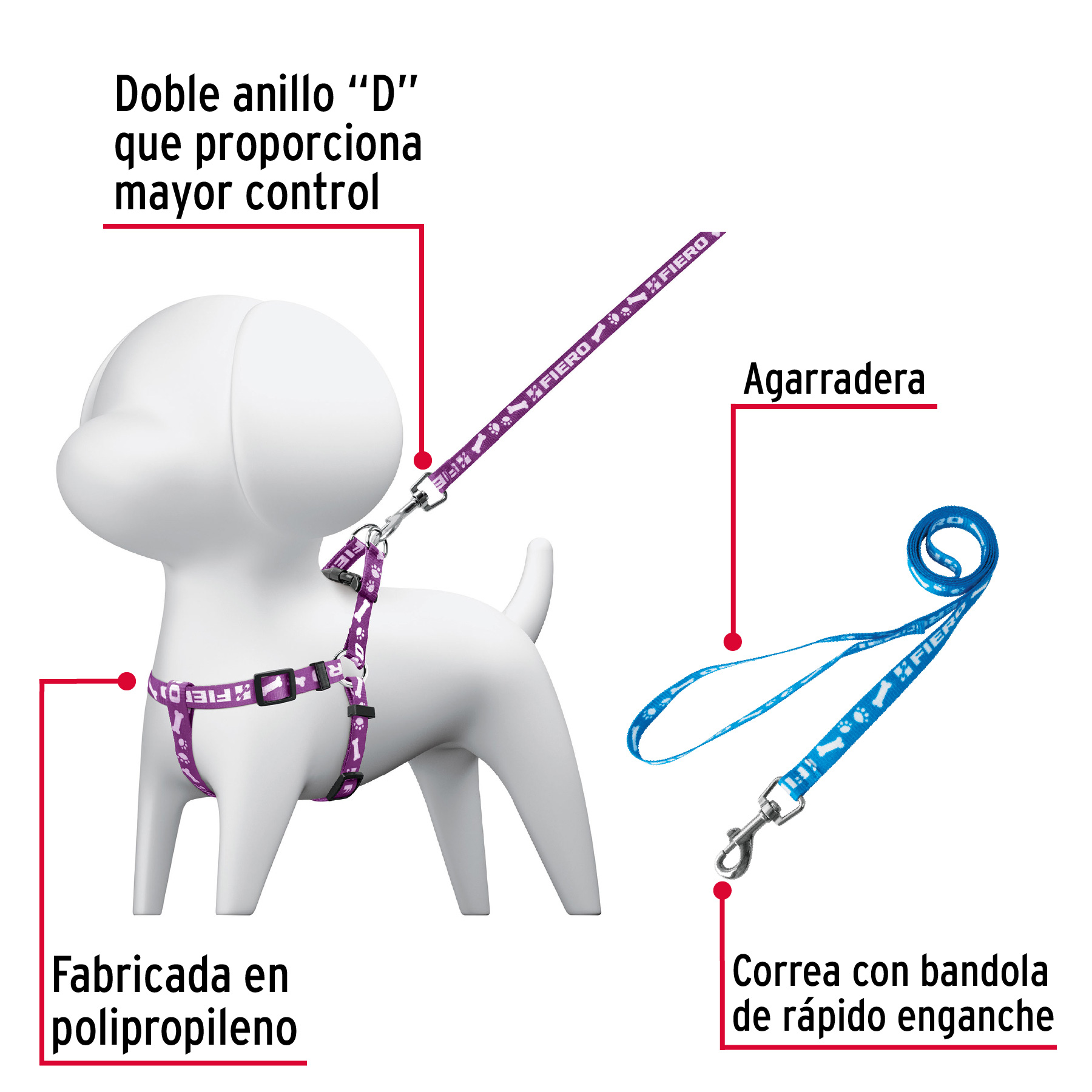 Correa con pechera para perro, 1 cm ancho, FIERO - Imagen 6