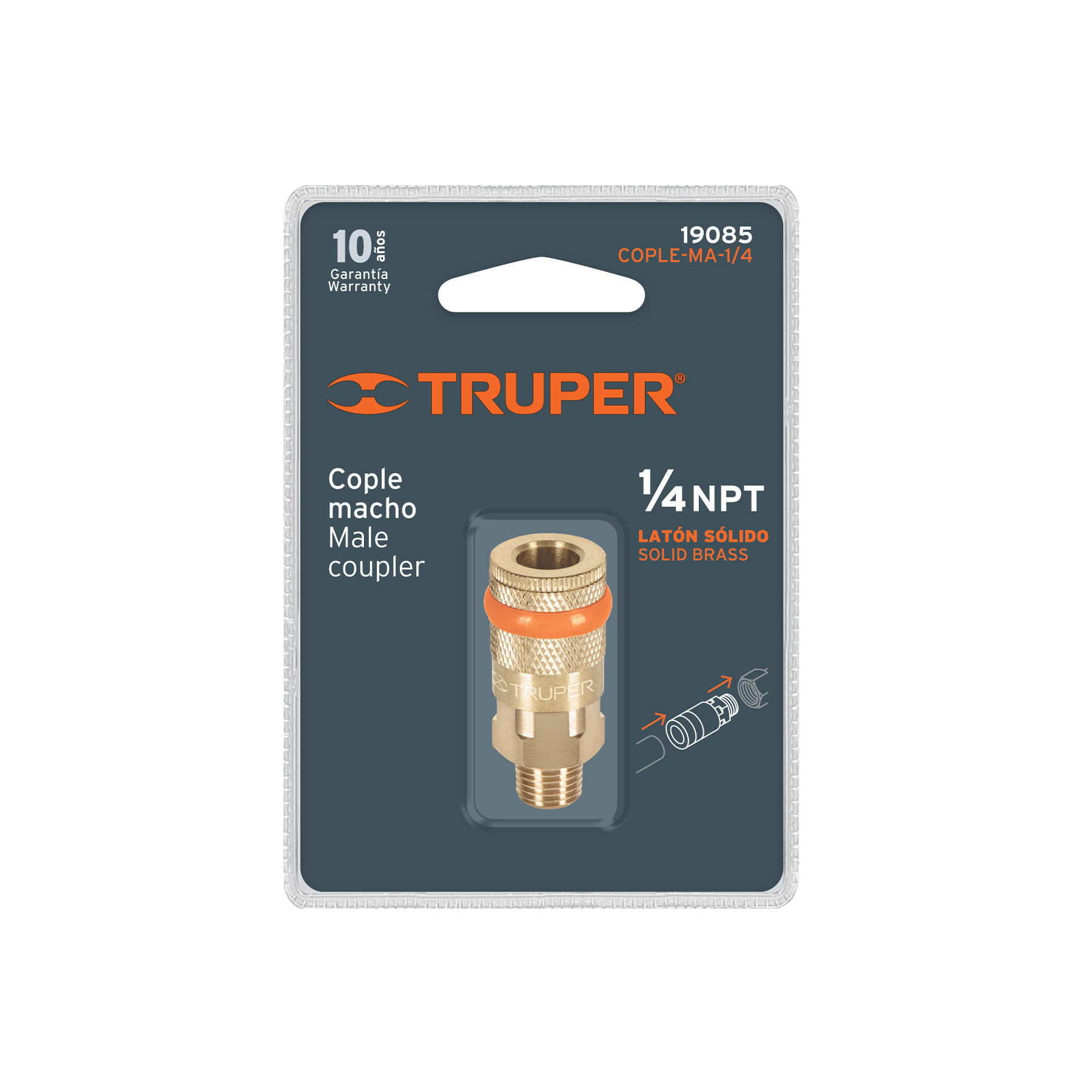 Cople rápido de latón, macho, cuerda 1/4' NPT, TRUPER - Imagen 4