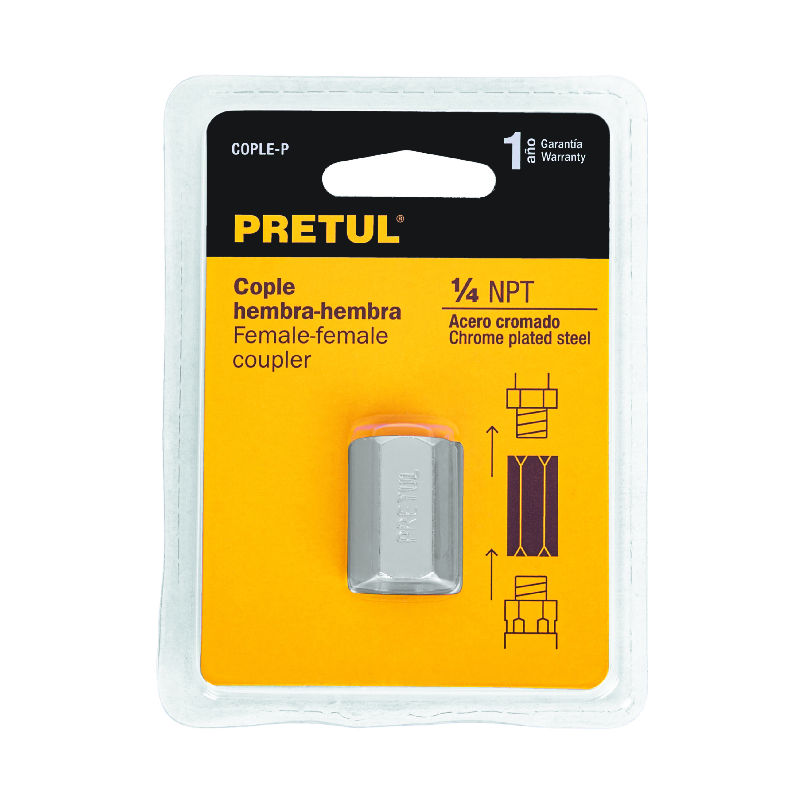 Cople de acero, hembra-hembra, cuerda 1/4' NPT, PRETUL - Imagen 4