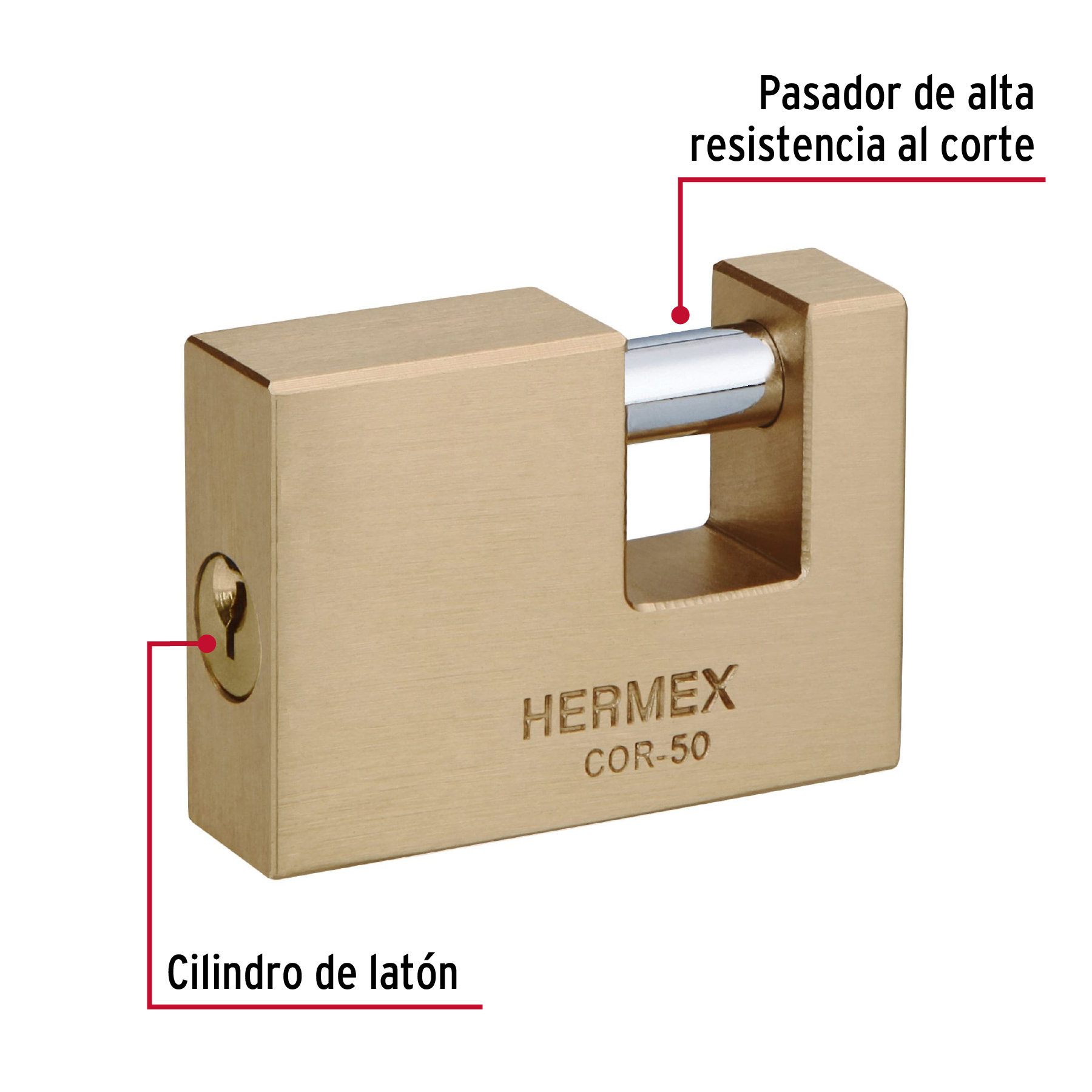Candado antipalanca, 50mm, cuerpo de latón llave tradicional - Imagen 6