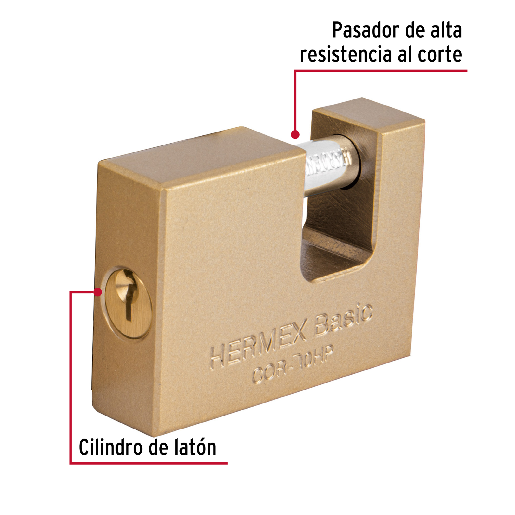 Candado antipalanca 70 mm cuerpo de hierro, HERMEX BASIC - Imagen 6