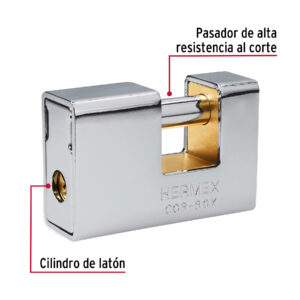 Candado antipalanca, 80mm, blindado, llave tetra, HERMEX - Imagen 6