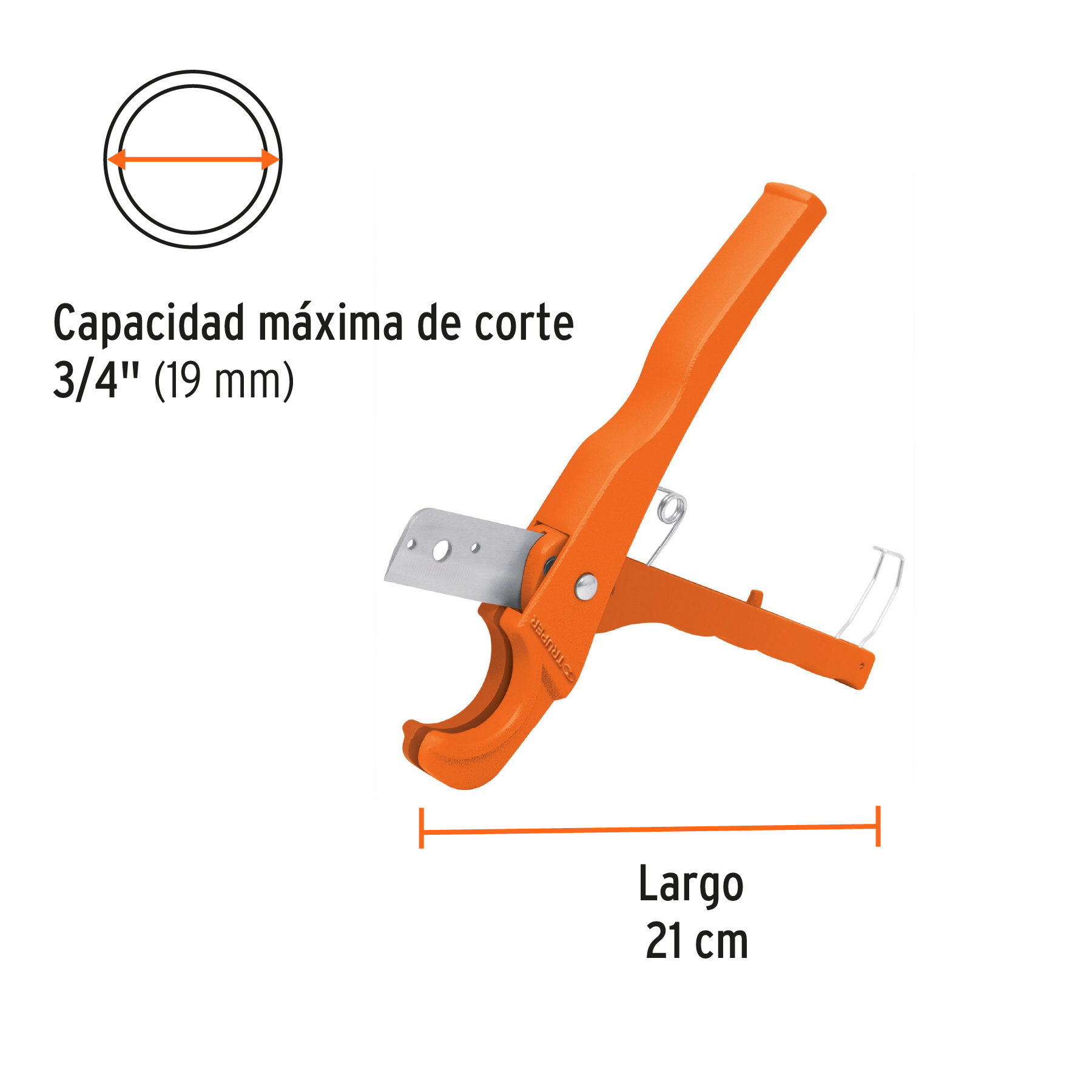 Cortador de tubo plástico, corte 3/4' (19 mm), TRUPER - Imagen 4