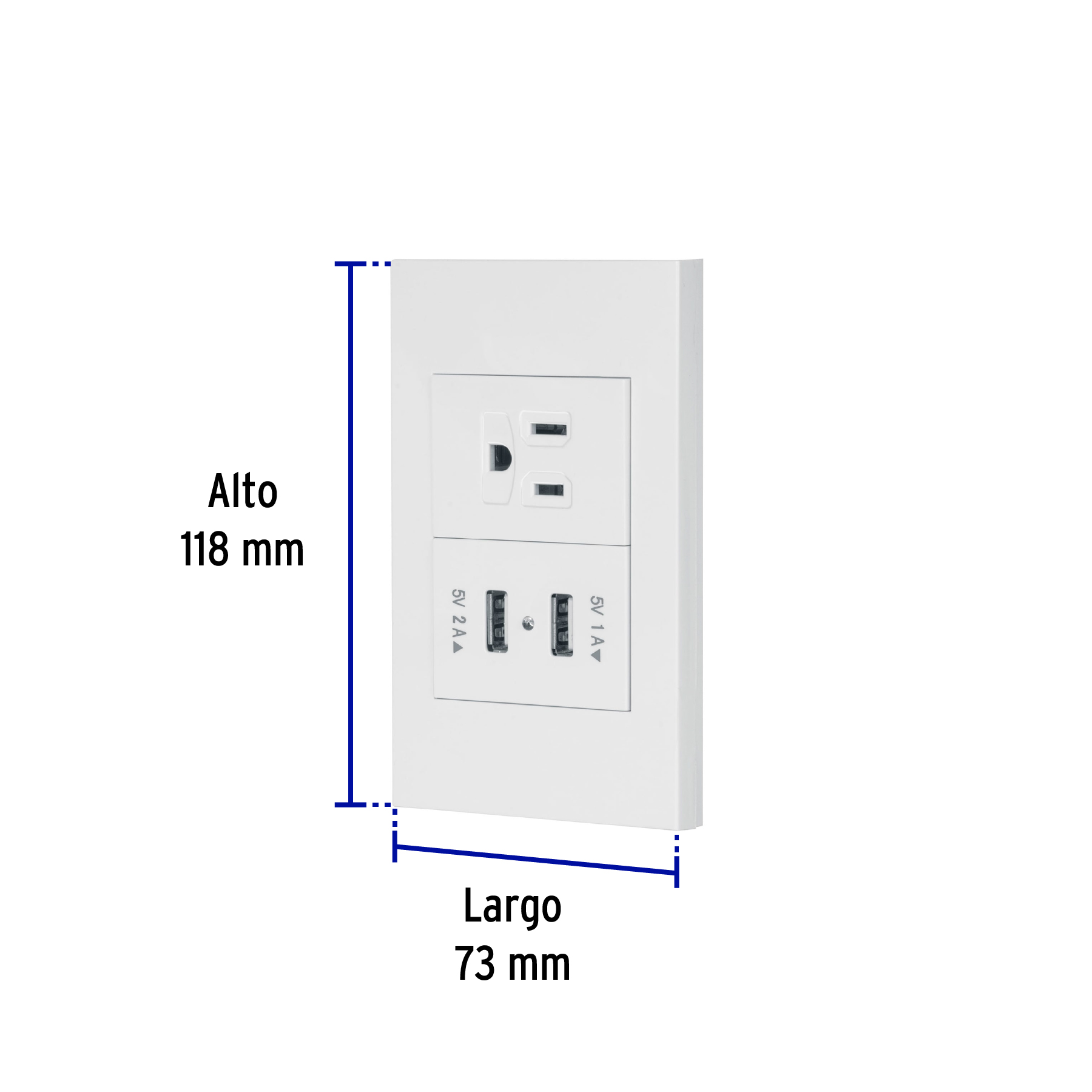 Placa armada 1contacto, 2puertos USB, 1.5mod,Española,blanco - Imagen 5