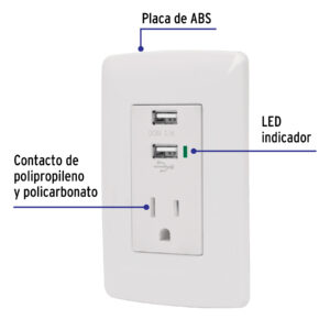 Contacto aterrizado + 2 puertos USB, blanco, línea Italiana - Imagen 3