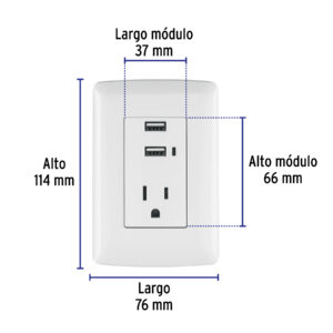 Contacto aterrizado + 2 puertos USB, blanco, línea Italiana - Imagen 4