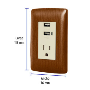 Contacto aterrizado + 2 puertos USB, madera, línea Italiana - Imagen 3