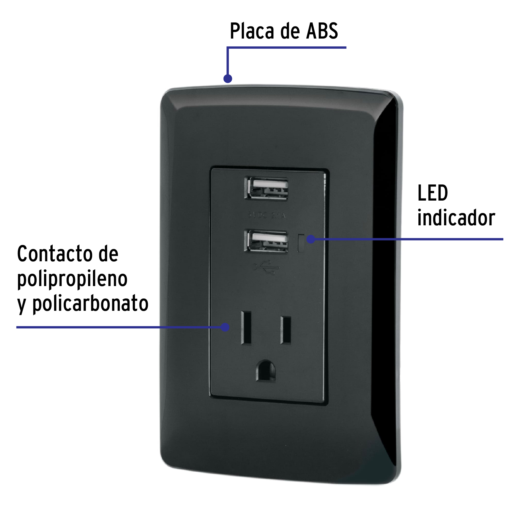 Contacto aterrizado + 2 puertos USB, negro, línea Italiana - Imagen 3