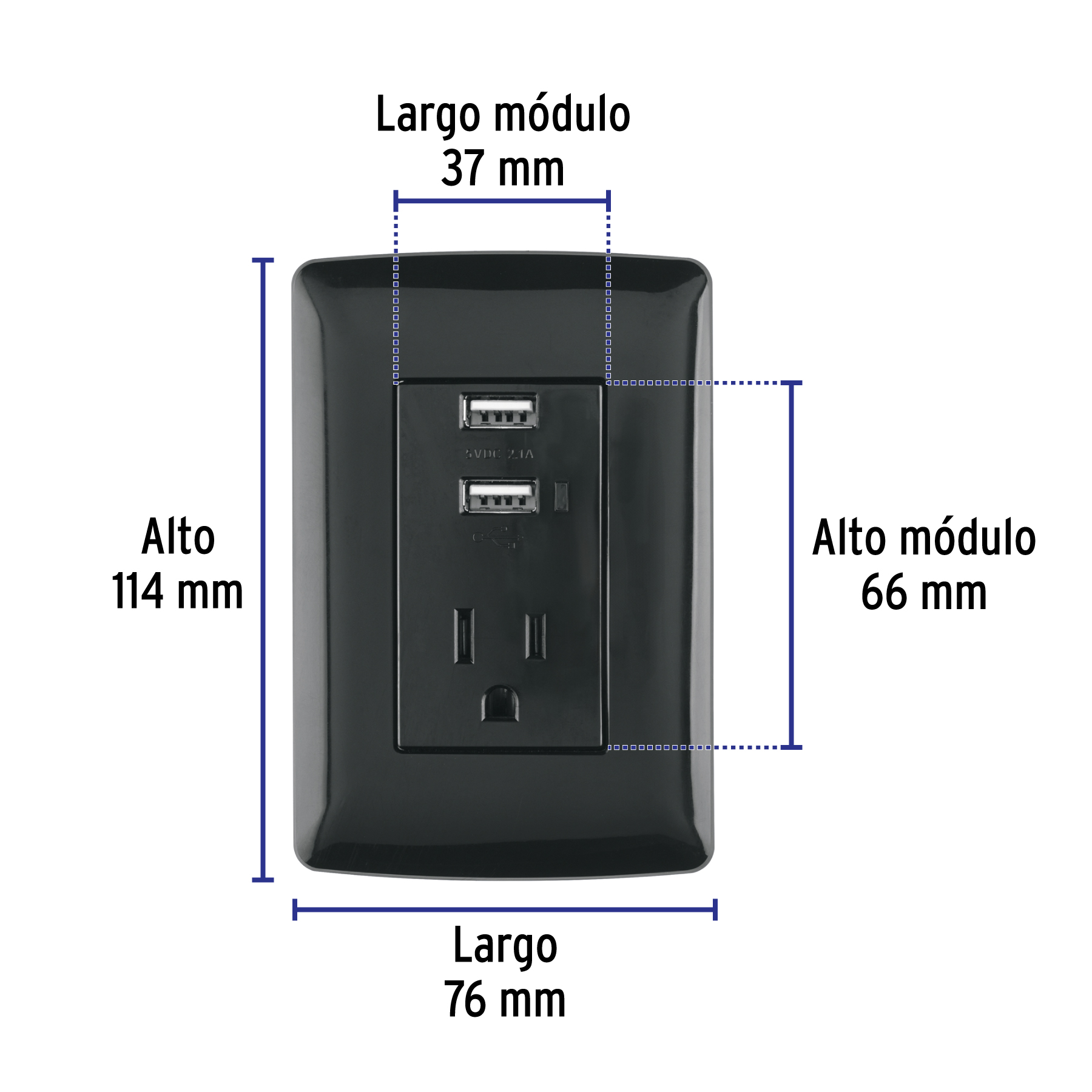 Contacto aterrizado + 2 puertos USB, negro, línea Italiana - Imagen 4
