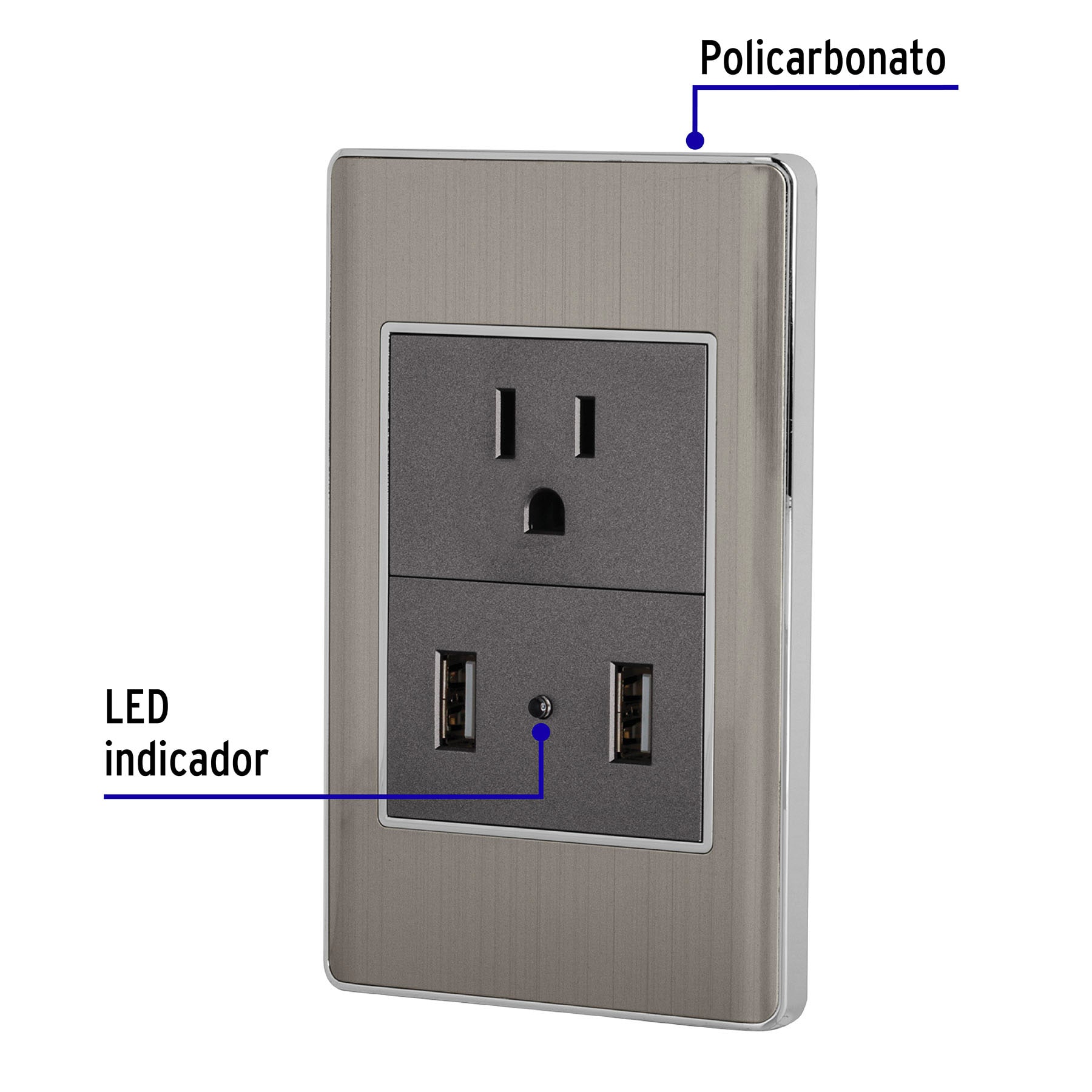 Placa armada acero contacto y 2 puertos USB 1.5 mód, Lisboa - Imagen 3