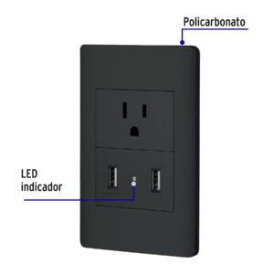 Placa armada negra contacto y 2 puertos USB 1.5 mód, Lisboa - Imagen 3