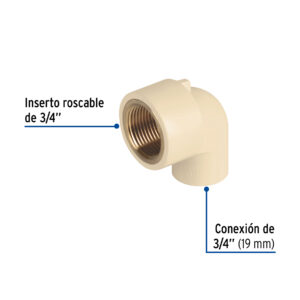 Codo 90° de CPVC con inserto latón 3/4', FOSET - Imagen 3