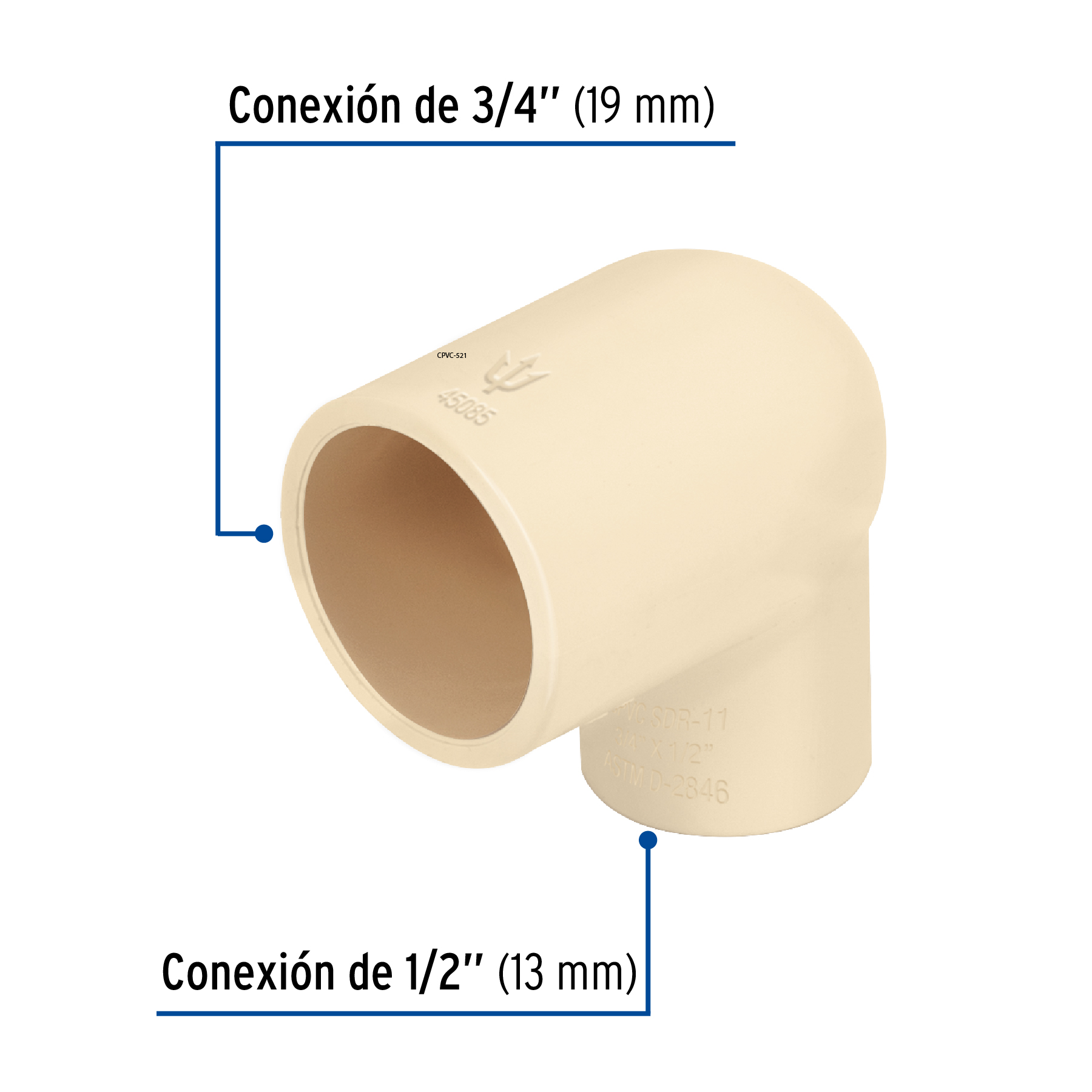 Codo reducción 90° de CPVC de 3/4' x 1/2', FOSET - Imagen 3