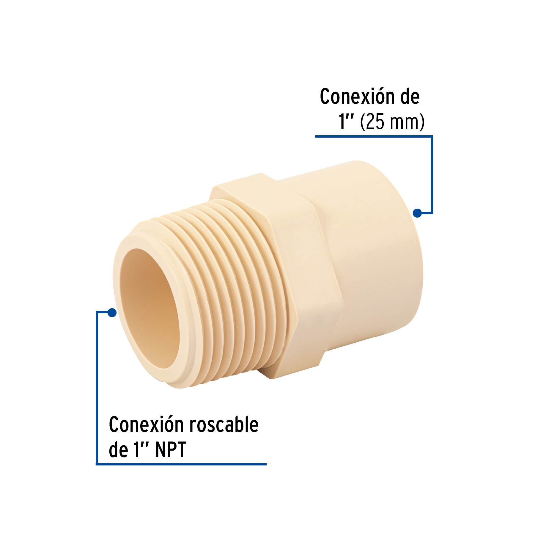 Conector macho de CPVC 1', FOSET - Imagen 3