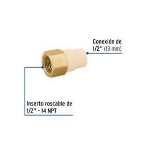 Adaptador hembra de CPVC 1/2' con inserto de latón, FOSET - Imagen 3