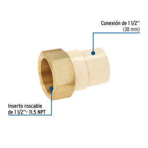 Adaptador CPVC, 1-1/2', hembra inserto metálico-latón, FOSET - Imagen 3