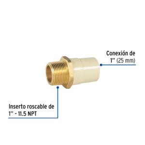 Adaptador macho de CPVC 1' con inserto de latón, FOSET - Imagen 3