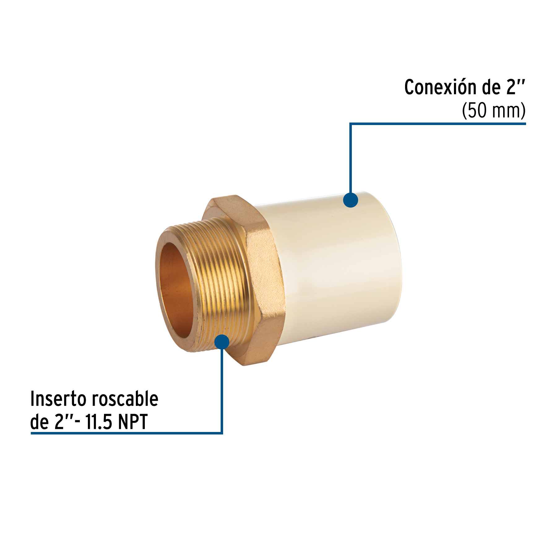 Adaptador CPVC, 2', macho inserto metálico-latón, FOSET - Imagen 3