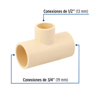 Tee reducida central de CPVC 3/4' x 3/4' x 1/2', FOSET - Imagen 3