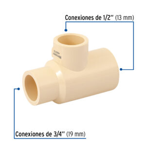 Tee reducida lateral de CPVC 3/4' x 1/2' x 1/2' , FOSET - Imagen 3