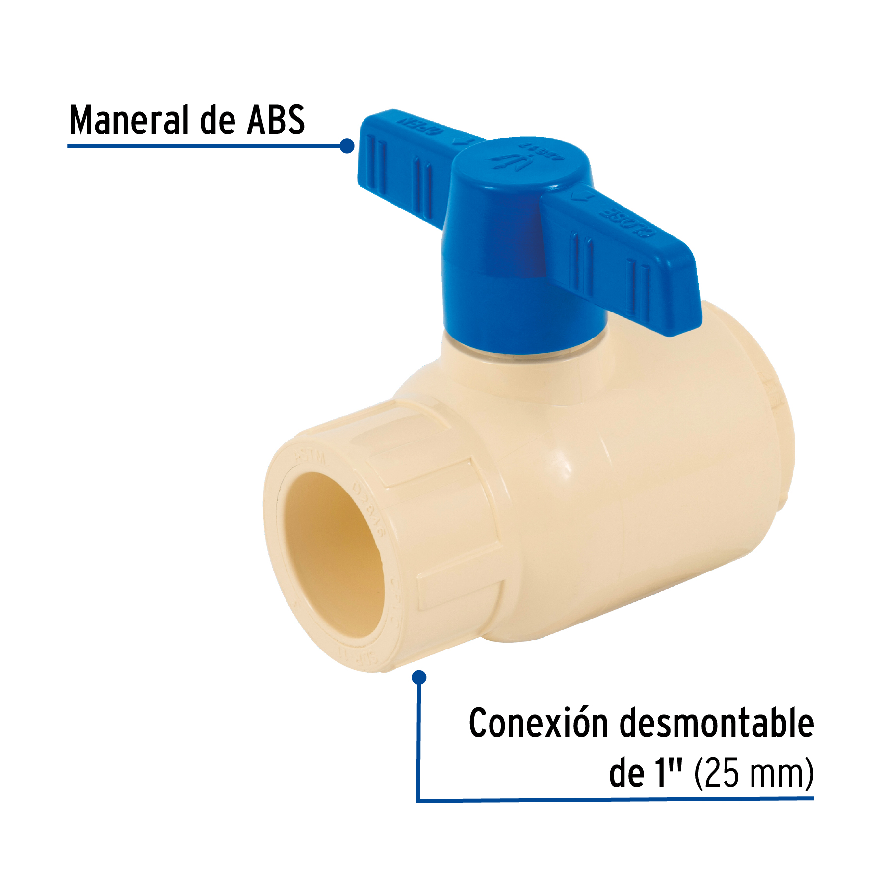 Válvula de esfera desmontable de CPVC de 1', FOSET - Imagen 3