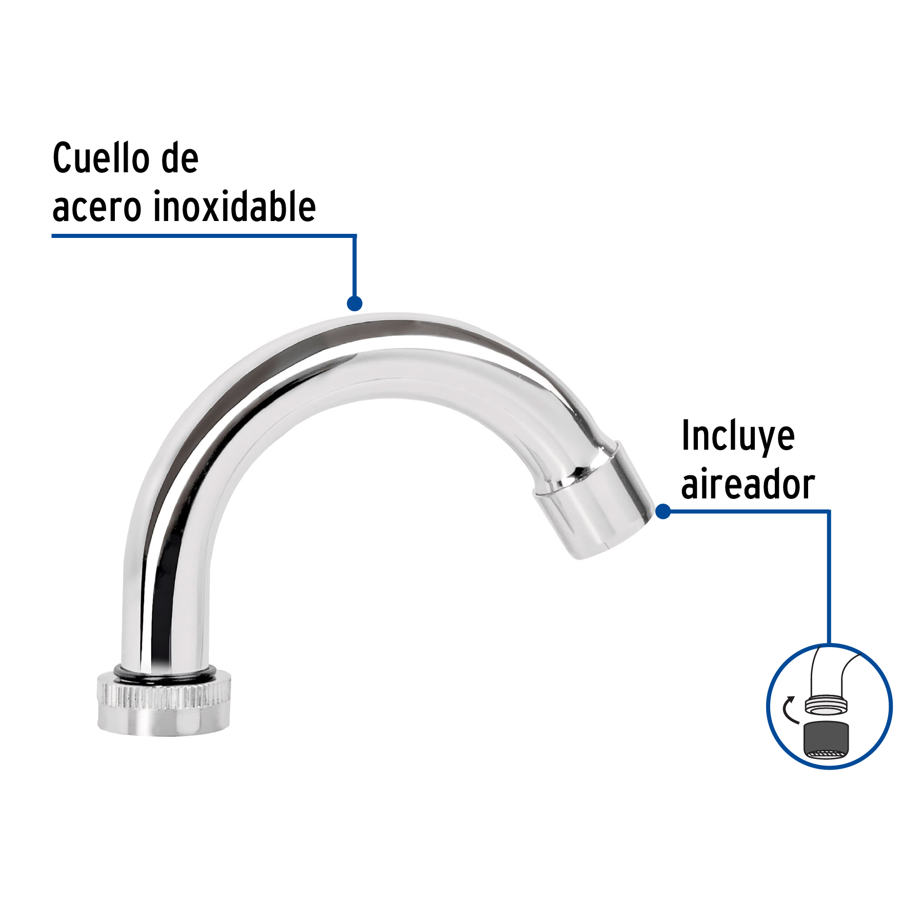 Cuello curvo para mezcladora de lavabo, cromo, BASIC - Imagen 3