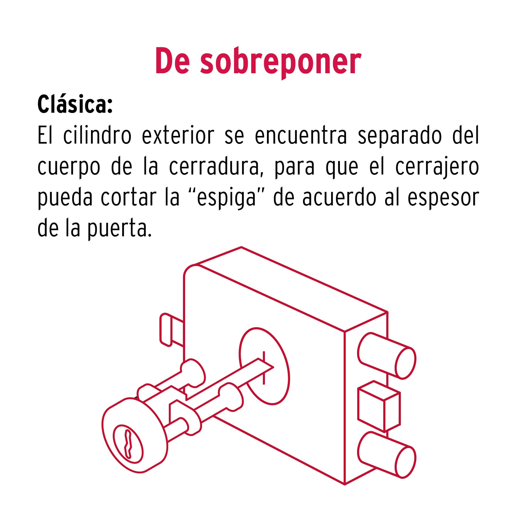 Cerradura sobreponer izq 2 barras clásica, llave tradicional - Imagen 4