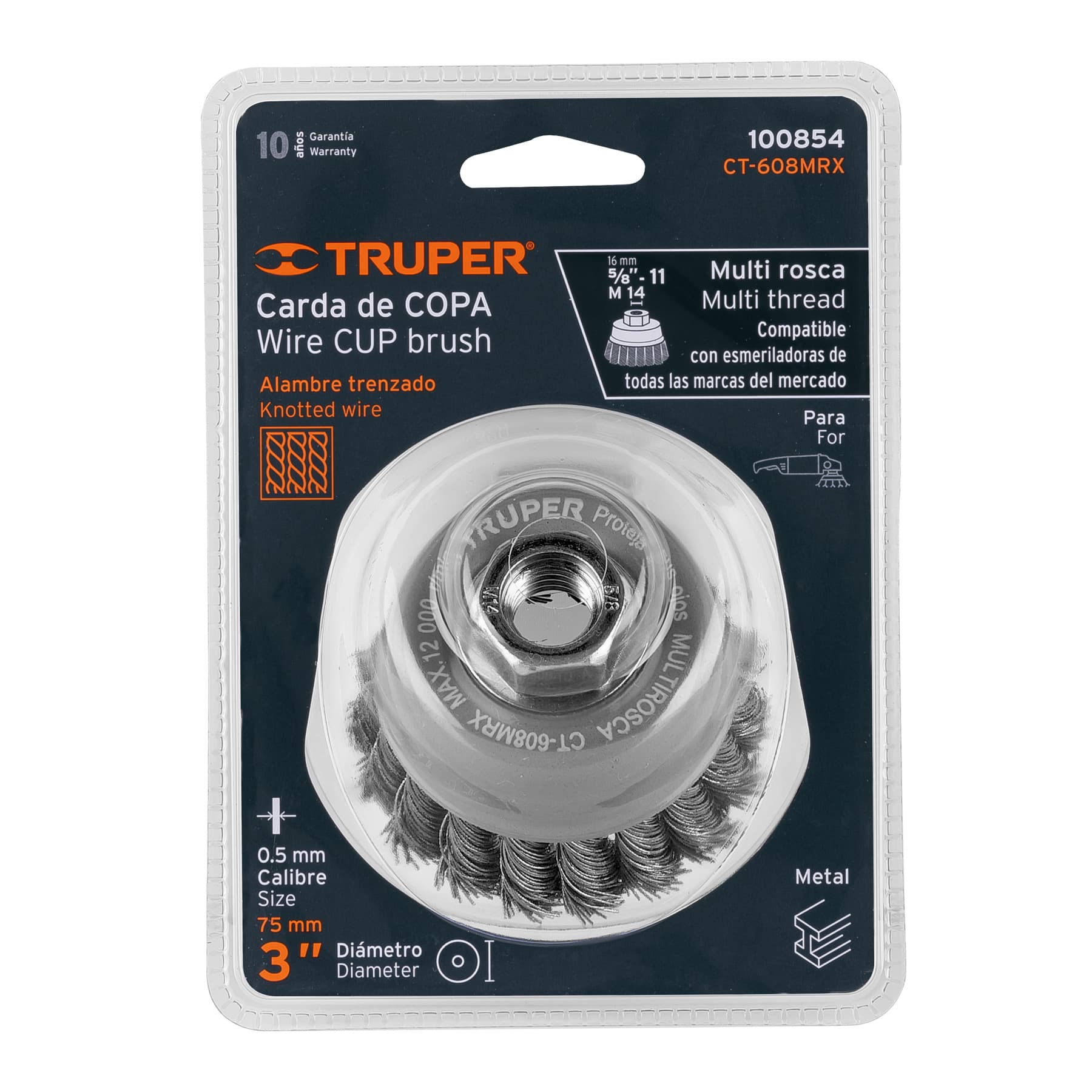 Carda copa 3' alambre trenzado grueso, Multi-rosca, TRUPER - Imagen 5