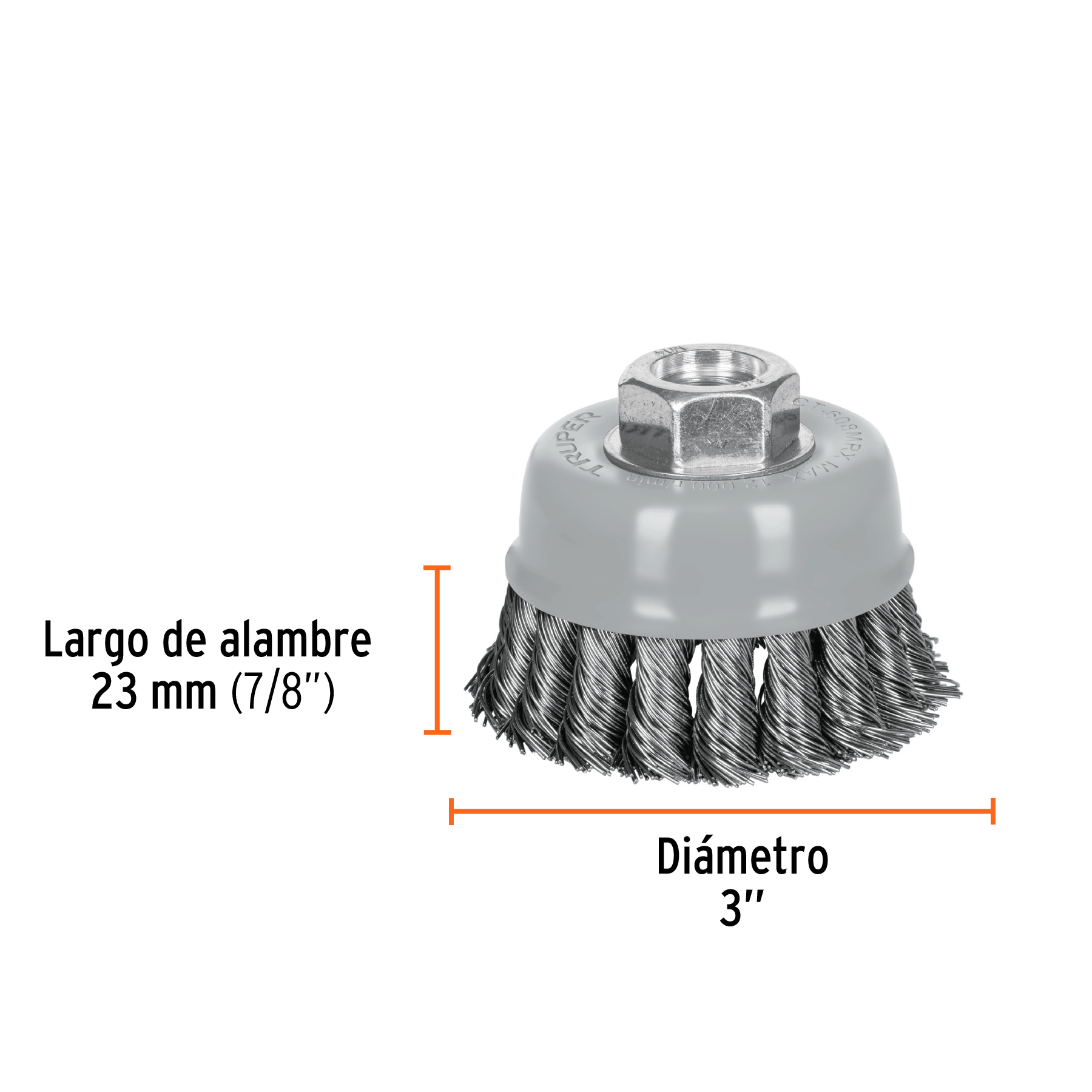 Carda copa 3' alambre trenzado grueso, Multi-rosca, TRUPER - Imagen 4