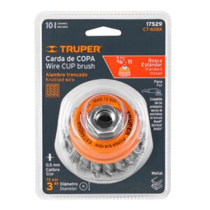 Carda copa 3' alambre trenzado grueso, eje 5/8'-11, TRUPER - Imagen 5