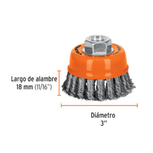 Carda copa 3' alambre trenzado grueso, eje 5/8'-11, TRUPER - Imagen 4