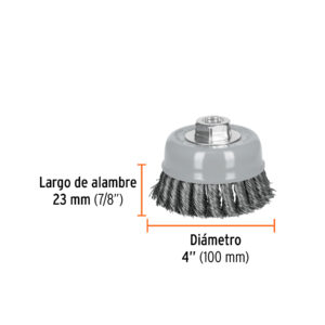 Carda copa 4' alambre trenzado grueso, Multi-rosca, TRUPER - Imagen 4