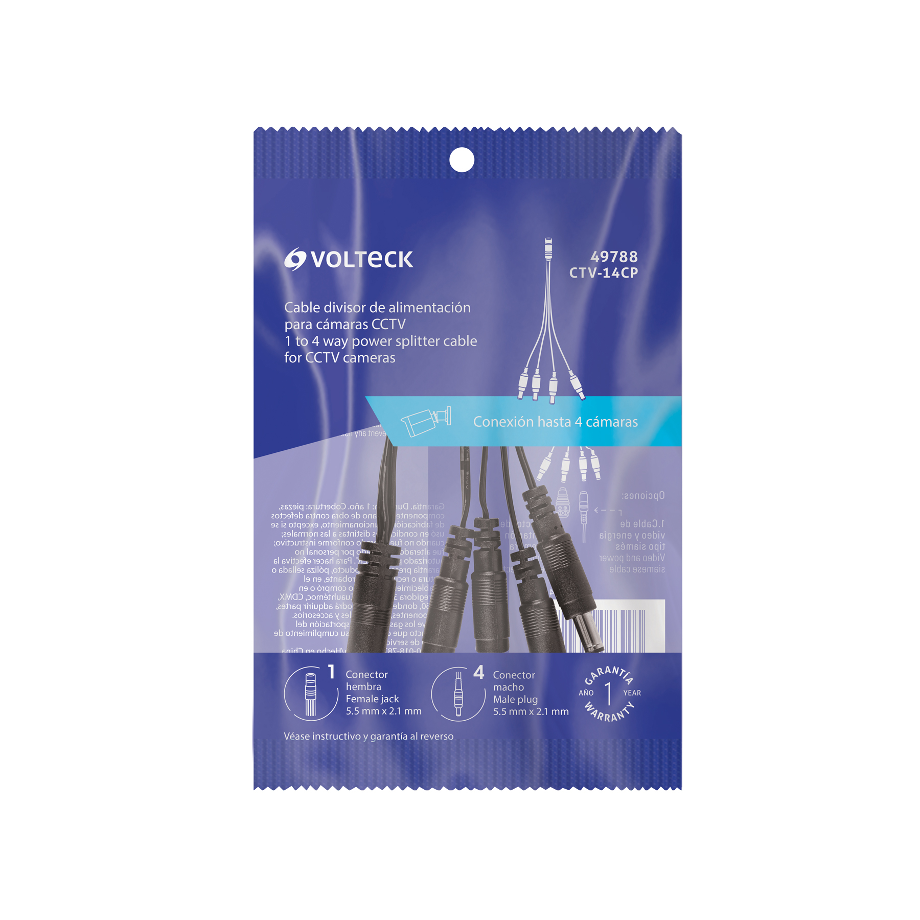 Cable Divisor de Energía tipo Pulpo 1 a 4 para CCTV, VOLTECK - Imagen 6