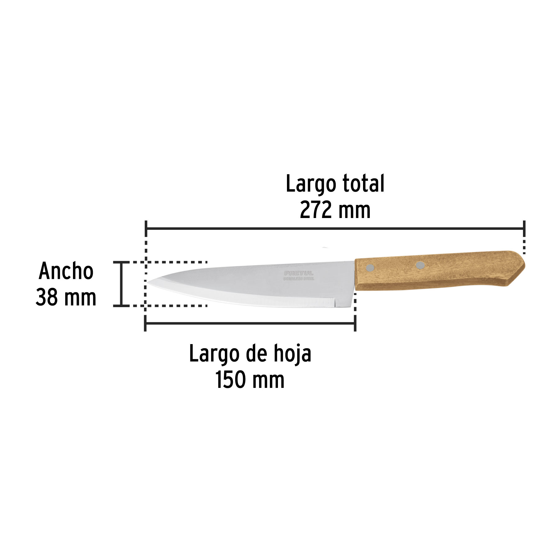 Cuchillo de chef 6' mango de madera, PRETUL - Imagen 4