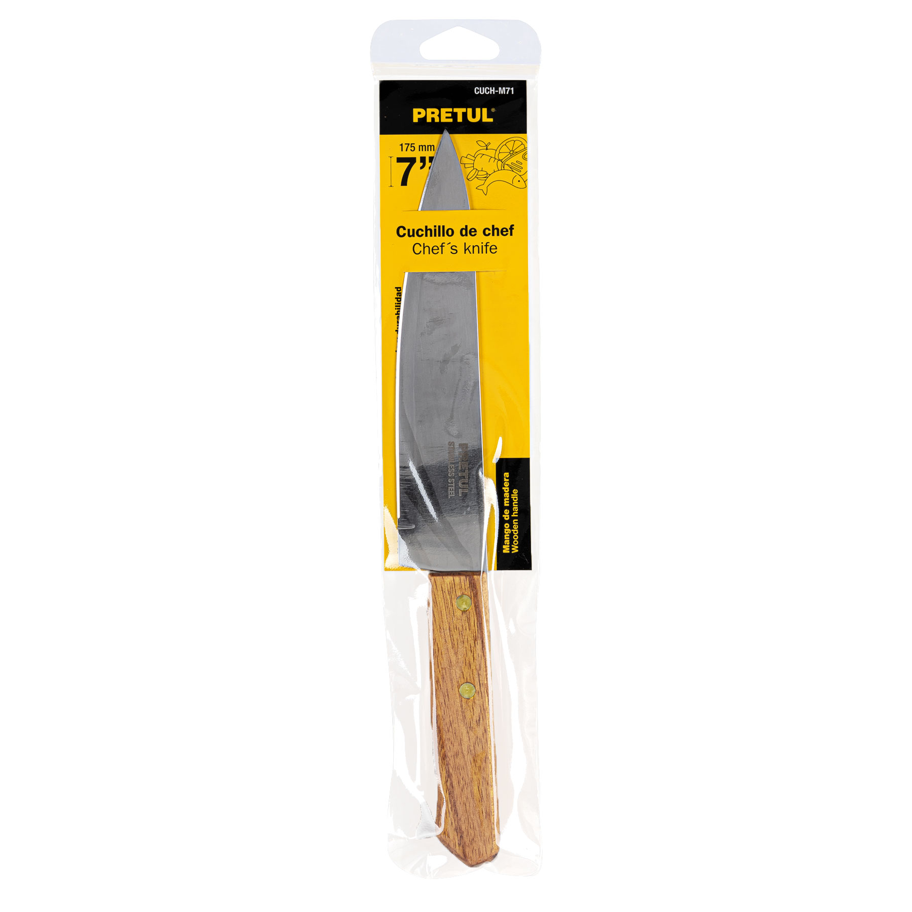 Cuchillo de chef 7' mango de madera, PRETUL - Imagen 5