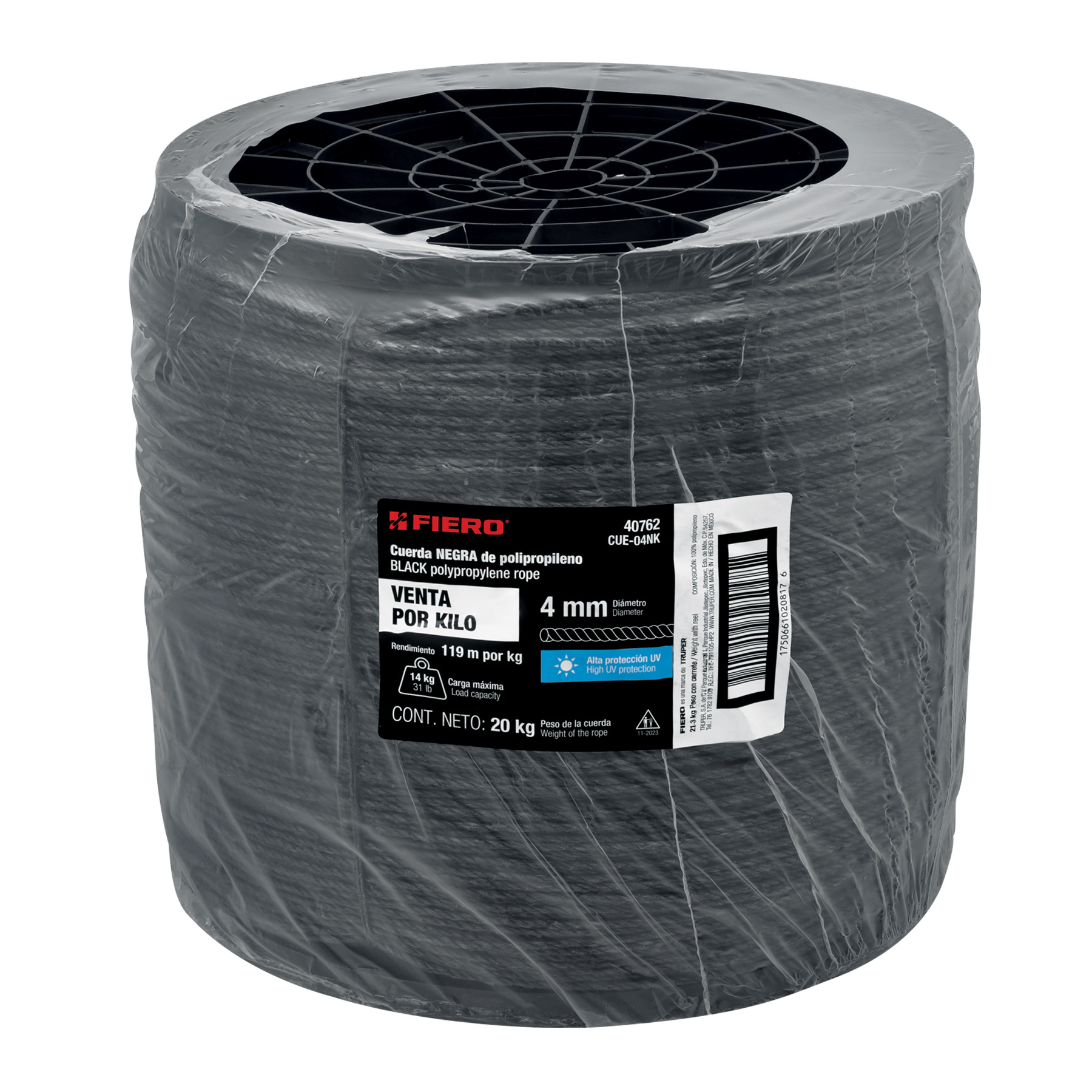 Kilo de cuerda negra de polipropileno 4 mm, carrete 20kg - Imagen 4