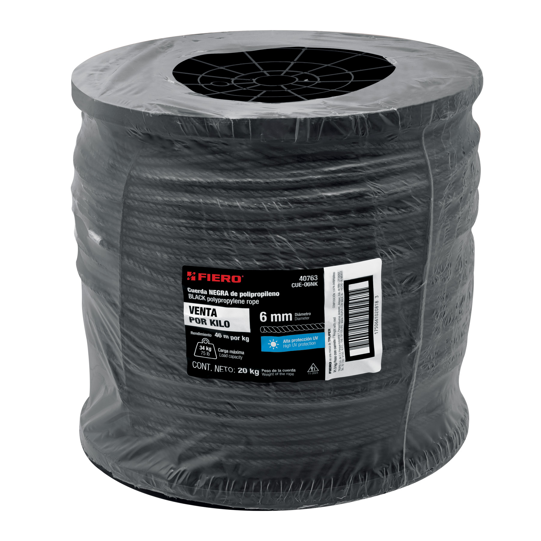 Kilo de cuerda negra de polipropileno 6 mm, carrete 20kg - Imagen 4