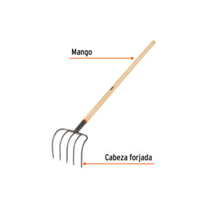 Cultivador forjado, 5 dientes, mango de madera 60', TRUPER - Imagen 3