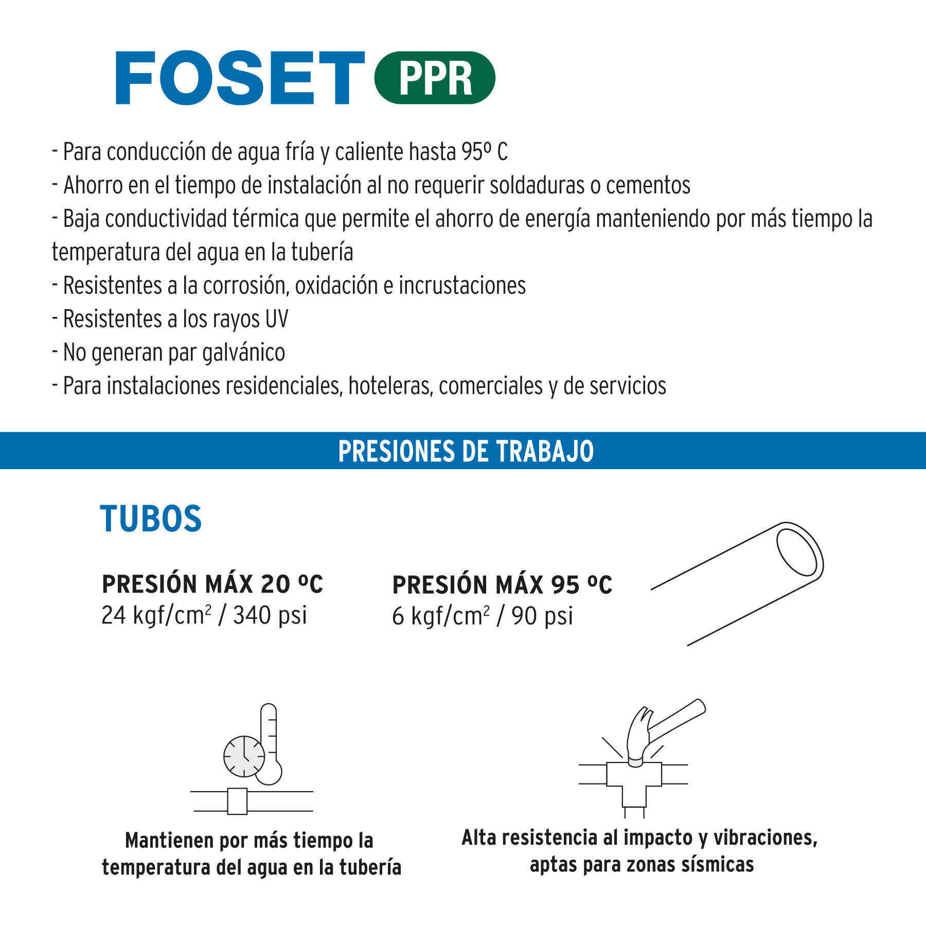 Tubo de 63mm (2') PPR hidráulico, 4m, 5.4kg, FOSET - Imagen 6