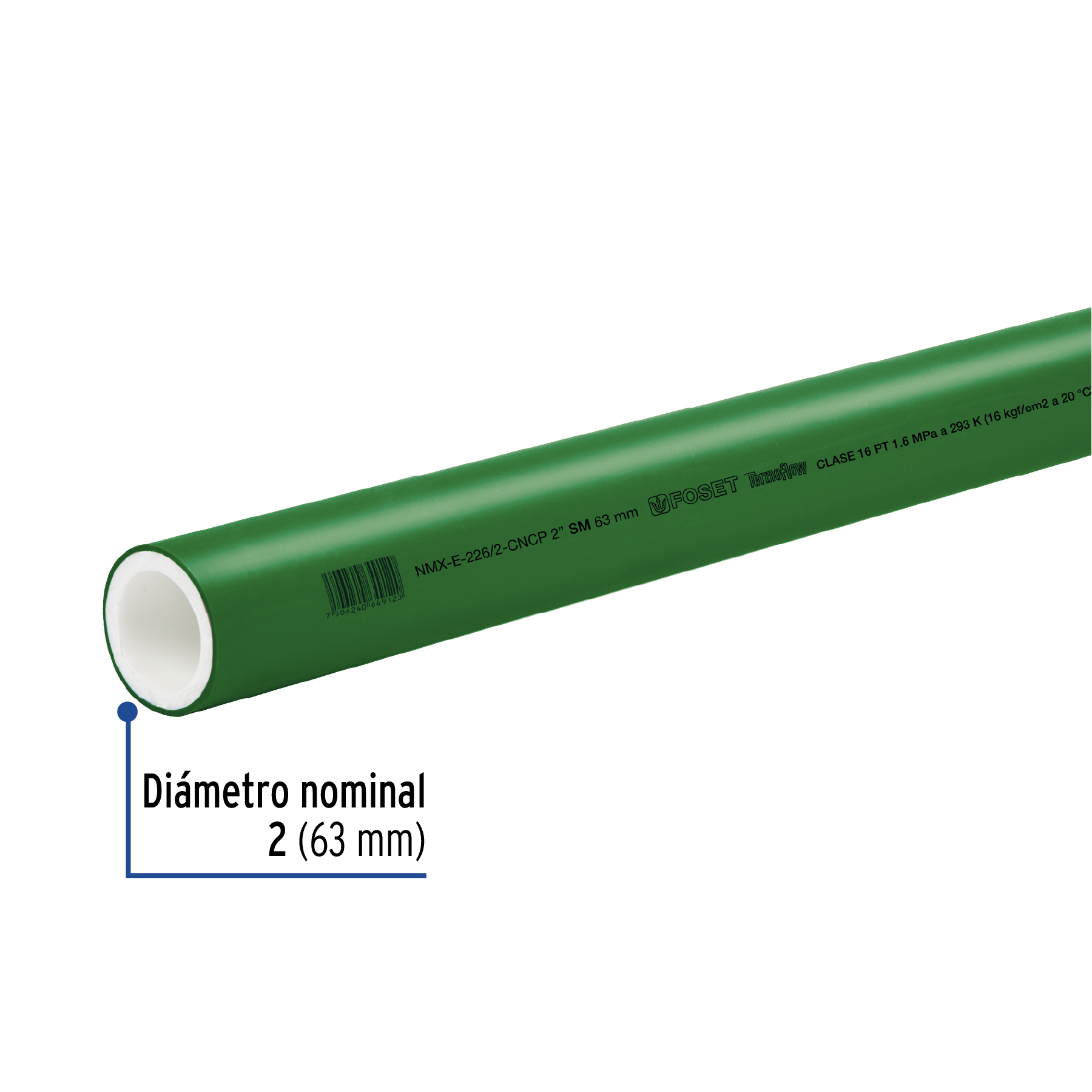 Tubo de 63mm (2') PPR hidráulico, 4m, 5.4kg, FOSET - Imagen 3