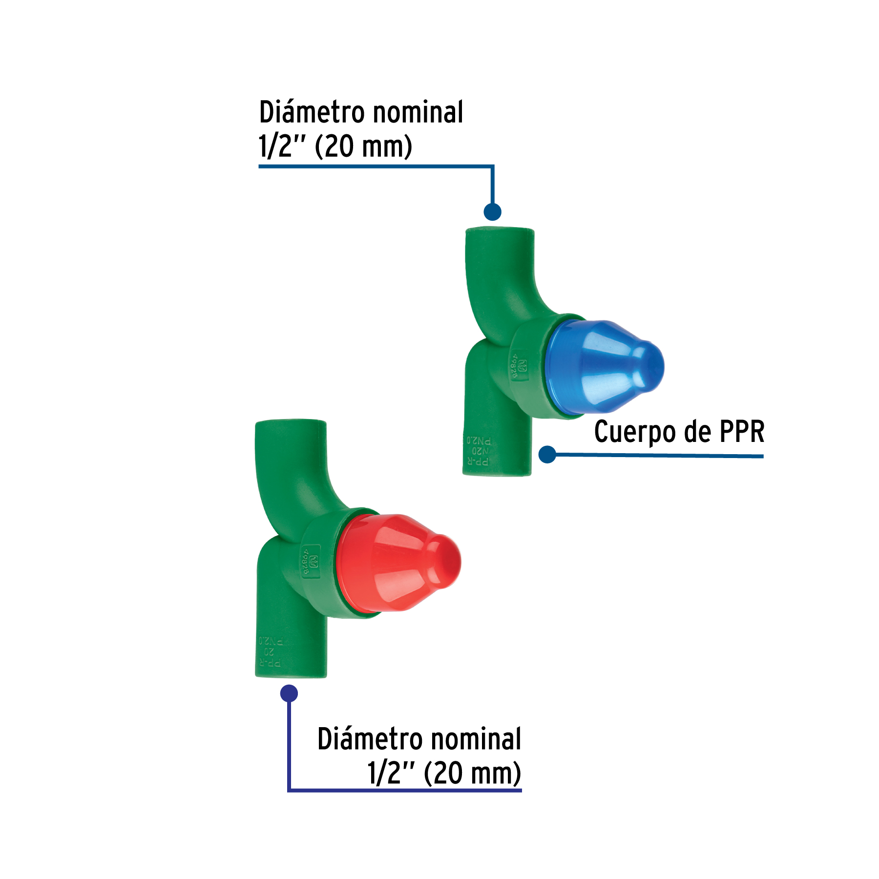 Juego de 2 llaves de empotrar PPR 1/2' sin manerales, FOSET - Imagen 3