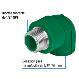 Codo 90° PPR,  1/2', rosca macho con inserto metálico, FOSET - Imagen 3