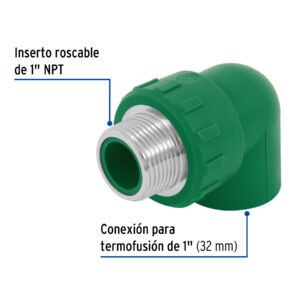 Codo 90° PPR, 1', rosca macho con inserto metálico, FOSET - Imagen 3