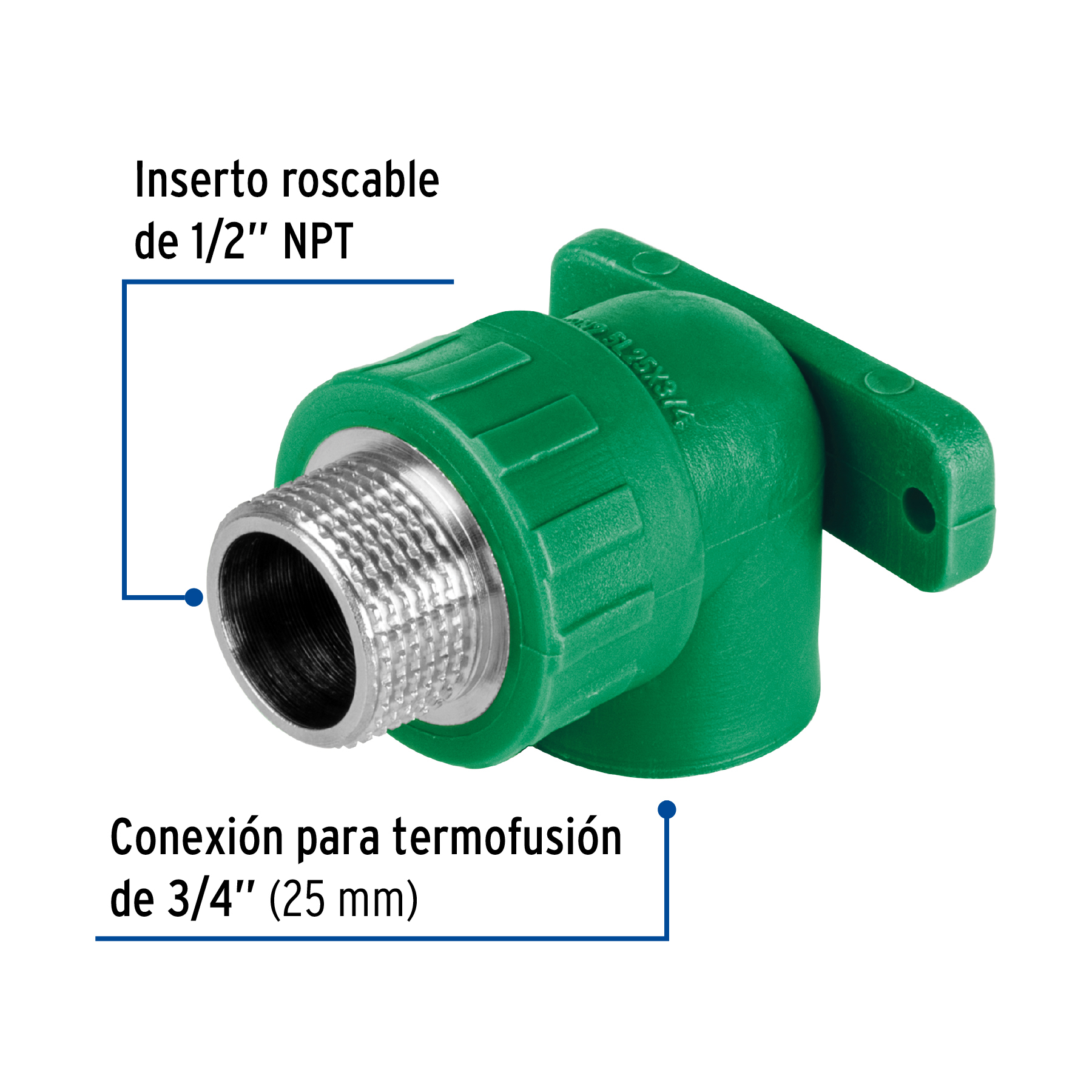 Codo oreja 90° PPR, 3/4', macho con inserto metálico, FOSET - Imagen 3