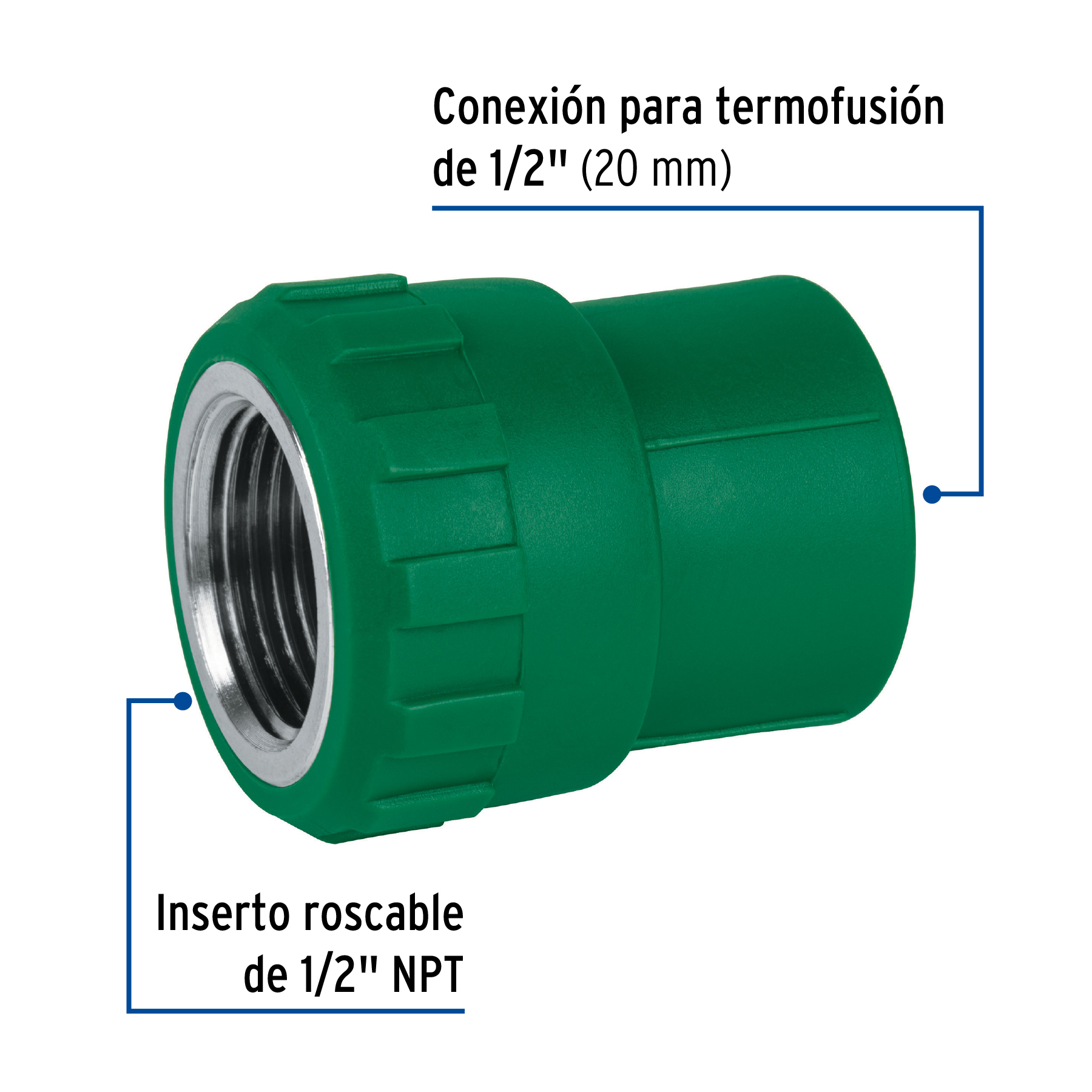 Adaptador PPR 1/2' hembra con inserto metálico, FOSET - Imagen 3