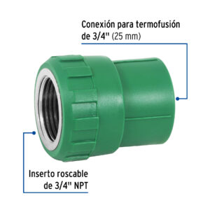 Adaptador PPR 3/4' hembra con inserto metálico, FOSET - Imagen 3