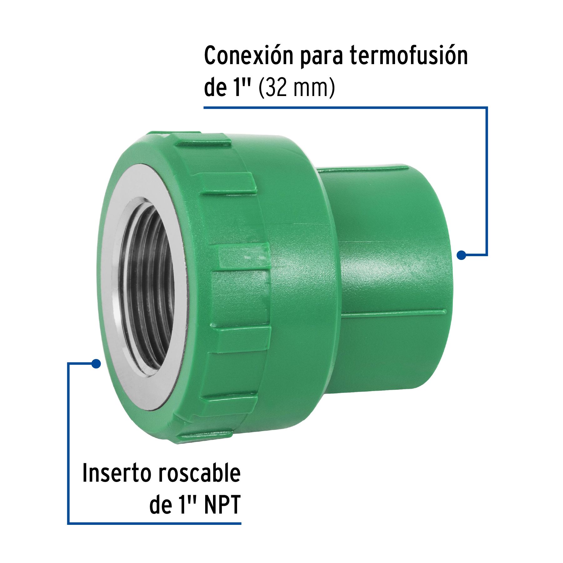 Adaptador PPR 1' hembra con inserto metálico, FOSET - Imagen 3